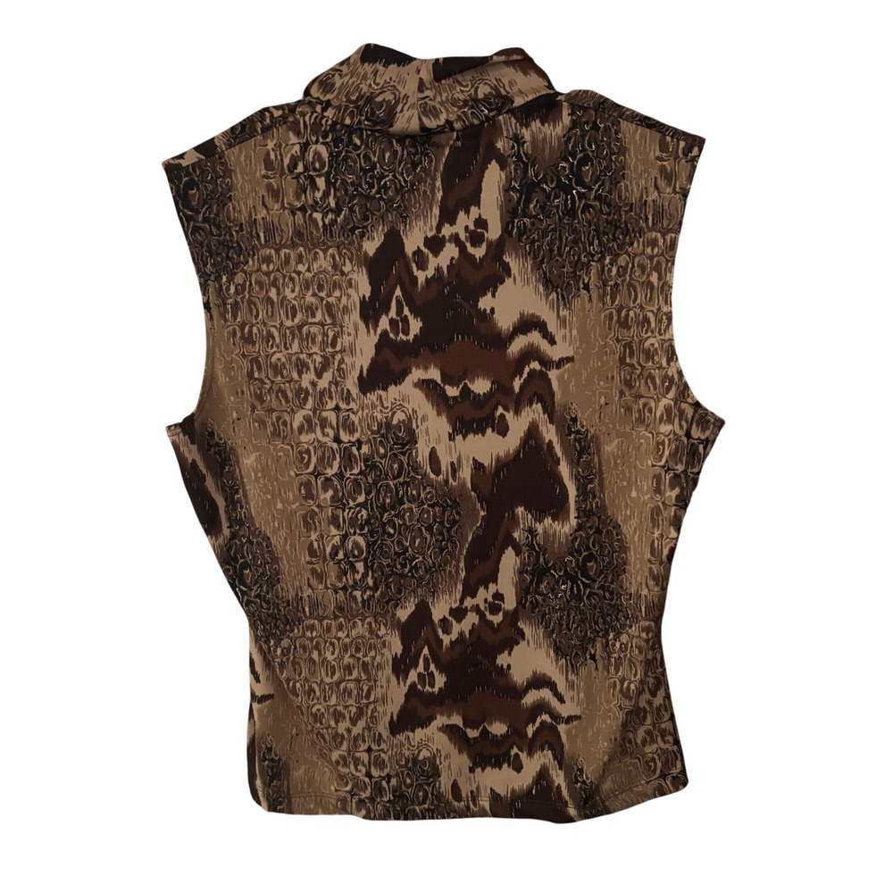 Vintage y2k Mock Neck Top Womens L Brown Animal Print Metallic Sleeveless retro